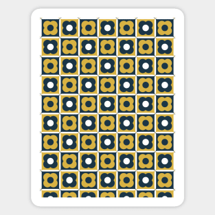 Retro Floral Checker Pattern Navy, Mustard Yellow Sticker